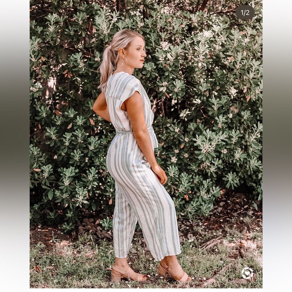 Blue and white jumpsuit